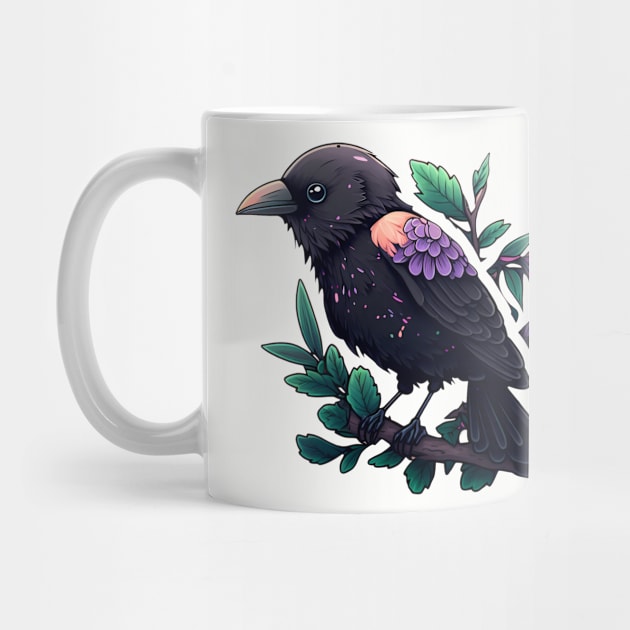 Beautiful colorful corvus with flowers and leaves by Cute Planet Earth Mini